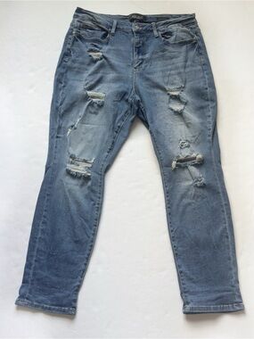 Judy Blue Distressed Boyfriend Fit Jeans Women 18W High Rise Stretch Light Wash